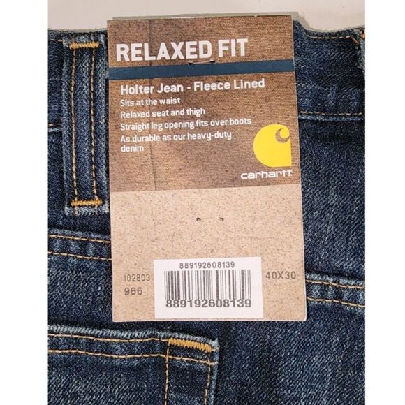 NWT Carhartt Men's Fleece Lined Relaxed Fit Blue Denim Jeans Size 40 x 30. - Picture 4 of 5